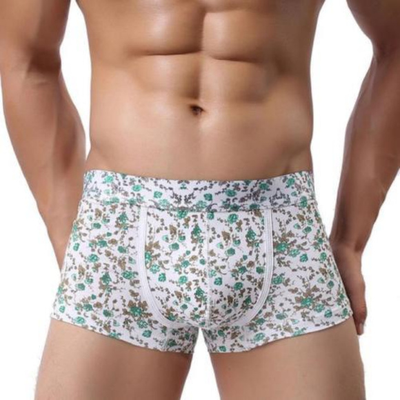Other - Men's Green Floral Print White Boxer Briefs O/S